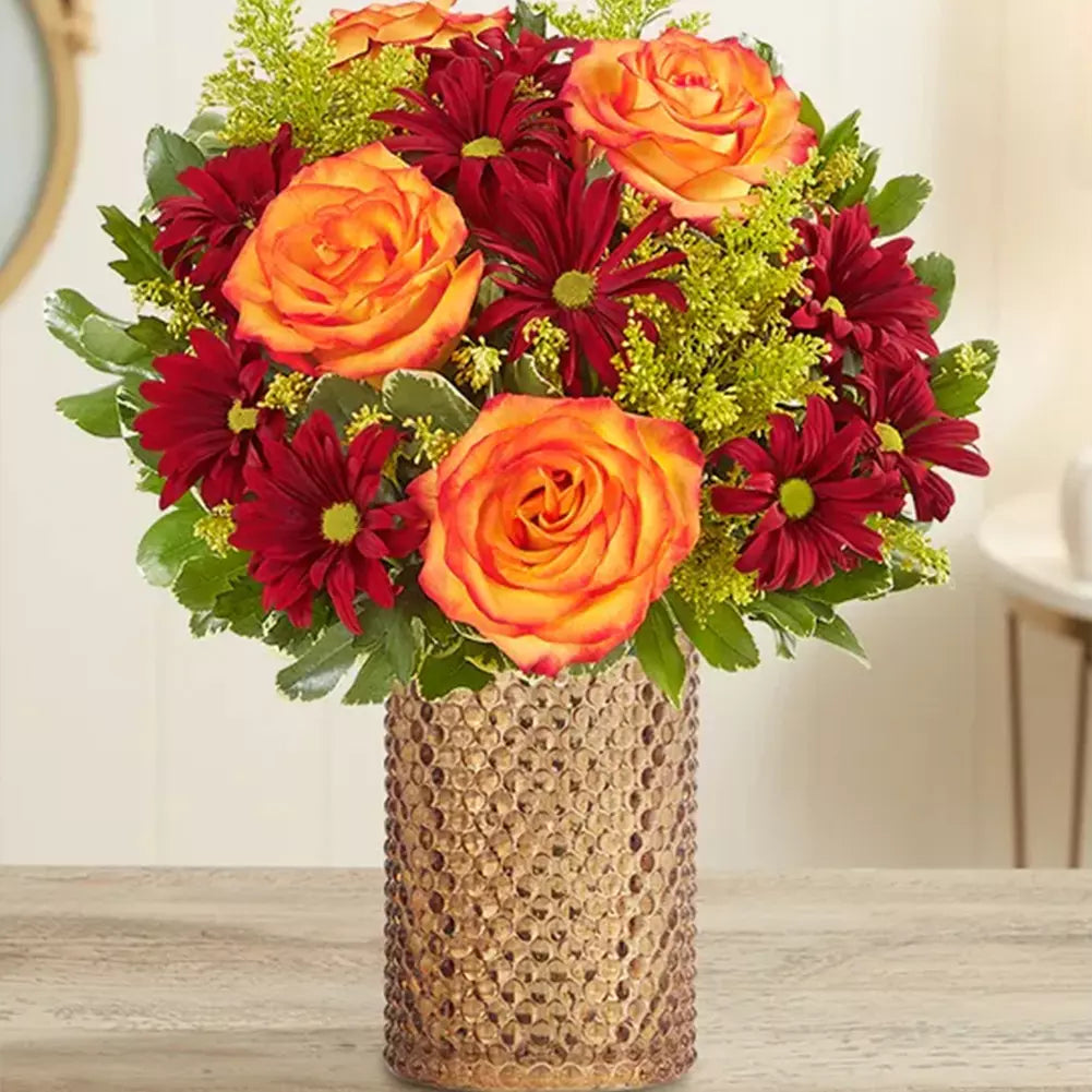 Dulce Ámbar, Rosas En Colores Otoño, Margaritas Rojas, Flores Para Decoración De Ambientes, Entregamos Sus Flores en Orlando FL, Florista, Floristería. Fresh Flowers Orlando