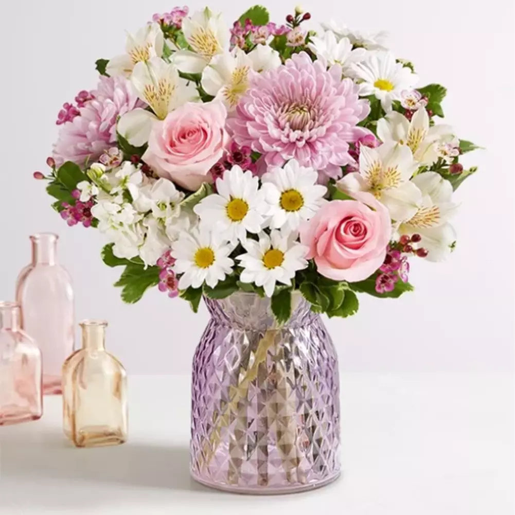 Flowers For Mom is the perfect gift to show your mom how much you love her, this bouquet includes elegant roses, classic daisies, delicate astromelias and vibrant carnations, flower delivery to Orlando, Fresh Flowers Orlando.