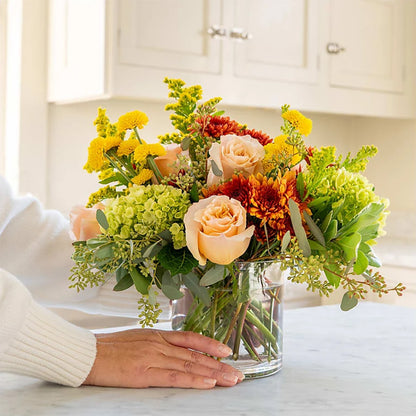 Hydrangeas with yellow and orange accents