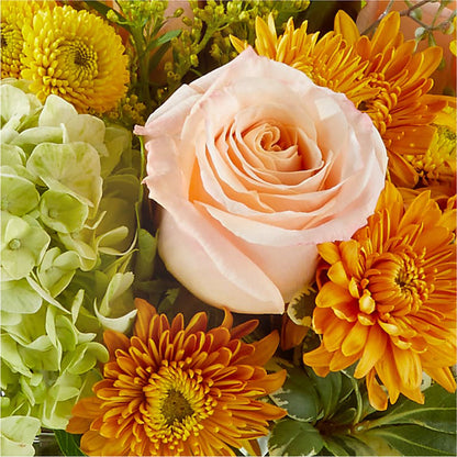 Fresh fall flowers with eucalyptus