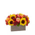 Sunflowers and gerberas on a wooden base