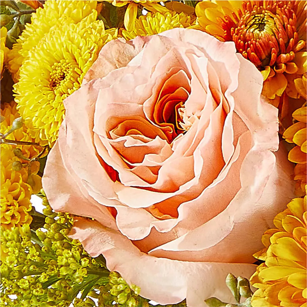 Ramo de rosas y claveles amarillos y rosados