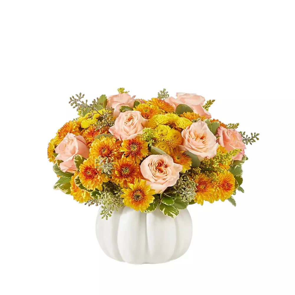 Yellow and pink rose and carnation bouquet
