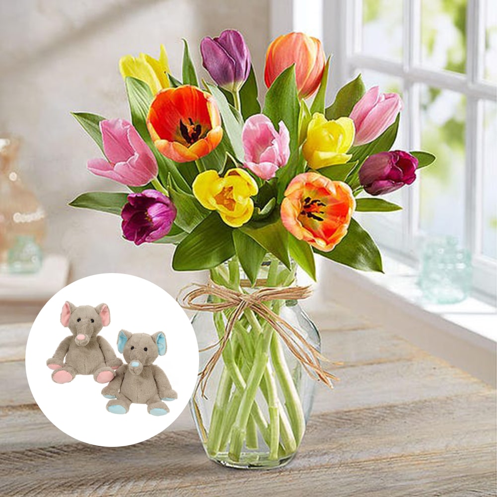 Primavera con Tulipanes: Arreglo Con 10 Tulipanes Colores + Jarrón Transparente, Decoración Hogar. Spring with Tulips: Arrangement With 10, 15 or 20 Colored Tulips + Transparent Vase, Home Decoration. Fresh Flowers Orlando, Florist