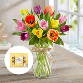 Primavera con Tulipanes: Arreglo Con 10 Tulipanes Colores + Jarrón Transparente, Decoración Hogar. Spring with Tulips: Arrangement With 10, 15 or 20 Colored Tulips + Transparent Vase, Home Decoration. Fresh Flowers Orlando, Florist