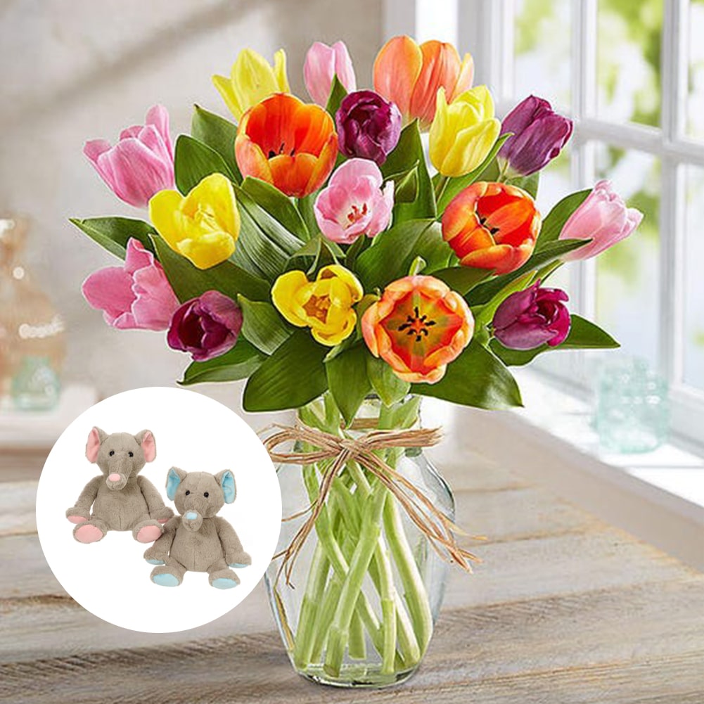 Primavera con Tulipanes: Arreglo Con 15 Tulipanes Colores + Jarrón Transparente, Decoración Hogar. Spring with Tulips: Arrangement With 10, 15 or 20 Colored Tulips + Transparent Vase, Home Decoration. Fresh Flowers Orlando, Florist