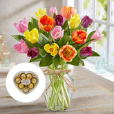 Primavera con Tulipanes: Arreglo Con 15 Tulipanes Colores + Jarrón Transparente, Decoración Hogar. Spring with Tulips: Arrangement With 10, 15 or 20 Colored Tulips + Transparent Vase, Home Decoration. Fresh Flowers Orlando, Florist