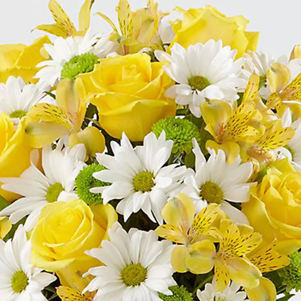 Expresa tu amor con nuestras Flores Amarillas Para Mamá. 🏵️ Con una combinación de flores amarillas y blancas, son el regalo perfecto para decirle a mamá cuánto la quieres.