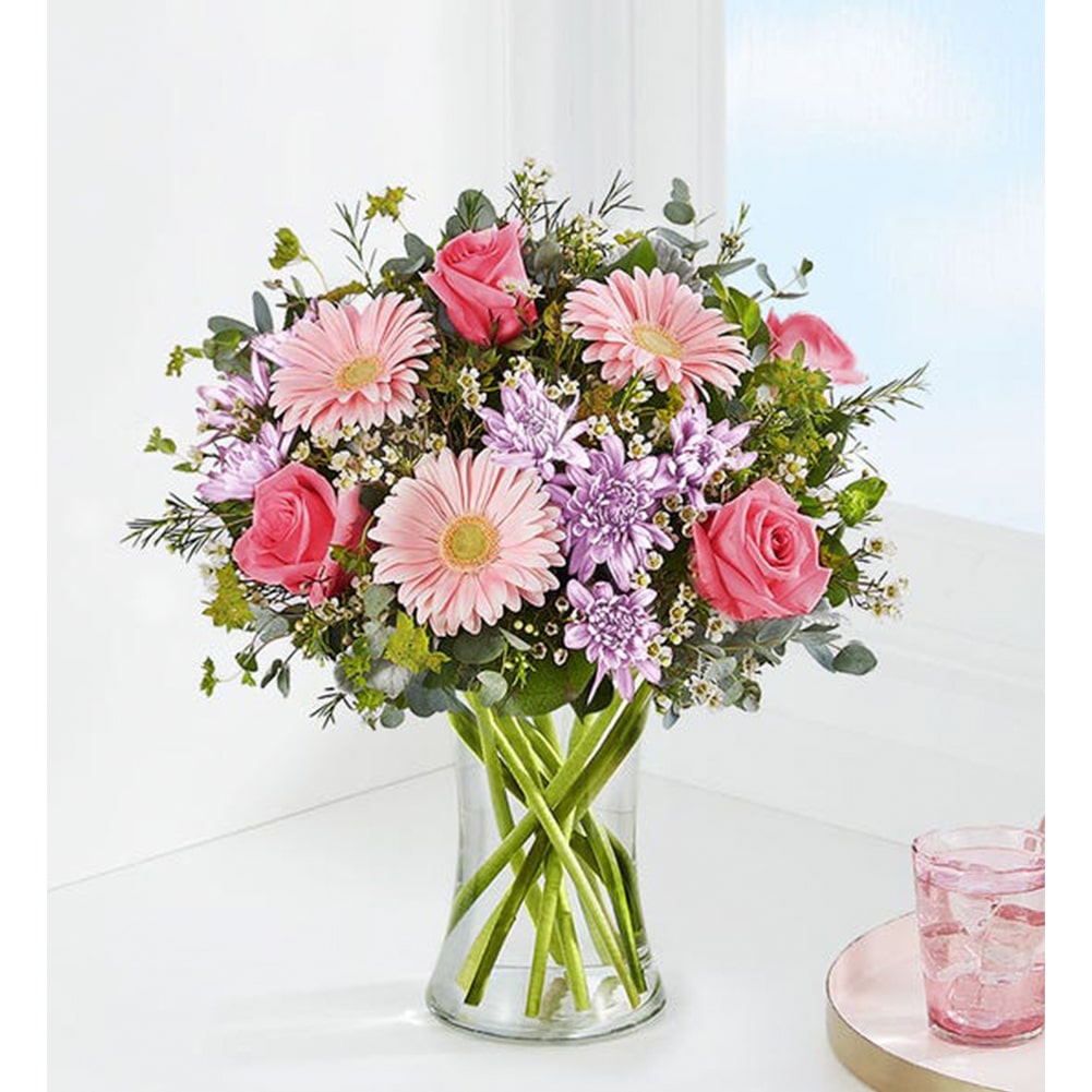 Passion Bouquet Pequeño: Rosas, Margaritas, Claveles, Eucalipto Baby, Follaje Verde, Flores De Aniversario, Romance. Passion Bouquet: Roses, Daisies, Carnations, Baby Eucalyptus, Green Foliage, Anniversary Flowers, Romance. Fresh Flowers Orlando, Florist