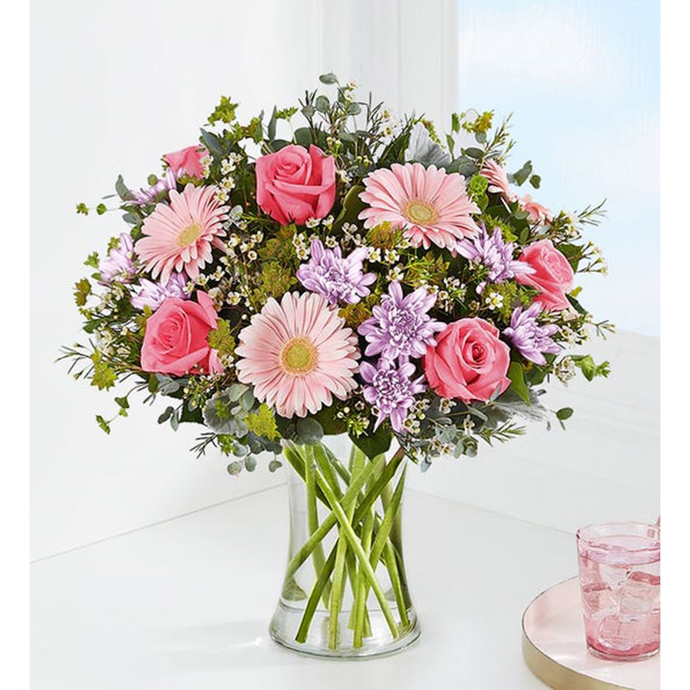 Passion Bouquet Mediano: Rosas, Margaritas, Claveles, Eucalipto Baby, Follaje Verde, Flores De Aniversario, Romance. Passion Bouquet: Roses, Daisies, Carnations, Baby Eucalyptus, Green Foliage, Anniversary Flowers, Romance. Fresh Flowers Orlando, Florist