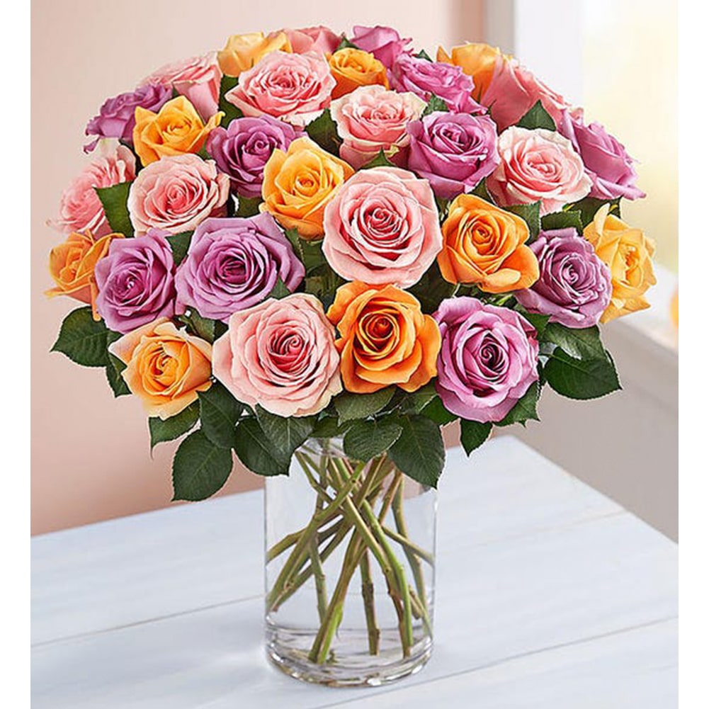 Rosas Para Mujer, Roses In Pastel Tones, Arrangement Of Roses With 24 And 36 Roses In Beautiful Tones, Arrangement In Transparent Vase, Home Deco. Rosas En Tonos Pastel, Arreglo De Rosas Con 36 Rosas En Bellos Tonos, Arreglo En Jarrón Transparente, Decoración Hogar.