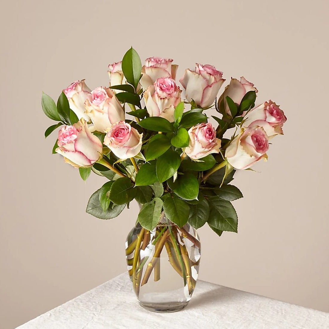 A Dozen Pink Roses Champagne, Flowers for Valentine&