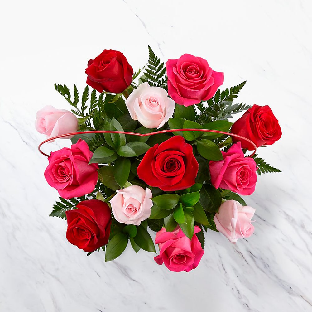 Love roses, Two colours of roses, carnations and more flowers make a bold statement of your love for Valentine&